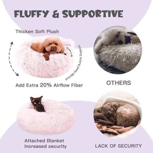 Image of Himax Dog Bed for Medium Dogs, Pink Dogs Beds with Blanket Attached, Calming Anti-Anxiety Fluffy Dog Bed Washable (20 inch /26 inch /35 inch)