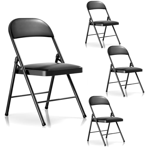 BULAGE Klappstuhl 4er Set Campingstuhl Faltbar, Gartenstuhl Klappbar, Klappbare Outdoor Stühle Campingstuhl bis 158 kg Belastbar, Stabiler Klappsessel für Garten Balkon Camping Treffen, Schwarz