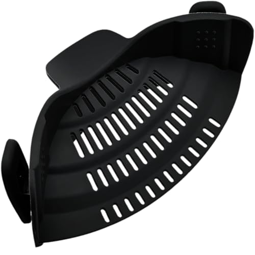 Scolapasta Universale in Plastica Resistente - Facile da Usare, Pulizia Veloce, Perfetto per Pasta, Verdure, Riso - Accessorio da Cucina Indispensabile, Compatibile con Tutte le Pentole - Nero