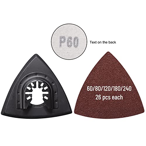 Image of 136Pcs Oscillating Tool Sanding Pad Kit, Contains 6Pcs Triangle Sanding Pads and 130Pcs Multitool Sandpaper, 60 80 100 120 240 Grits Oscillating Multi Tool Sandpaper Great for Wood&Plaster Polishing