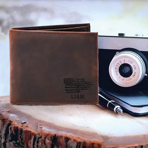 Personalized Leather Wallet for Men – Custom Engraved Deer Wallet for Dad, Son, Grandpa, or Husband – Handmade Gift for Birthday, Graduation, Anniversary, or Father’s Day4