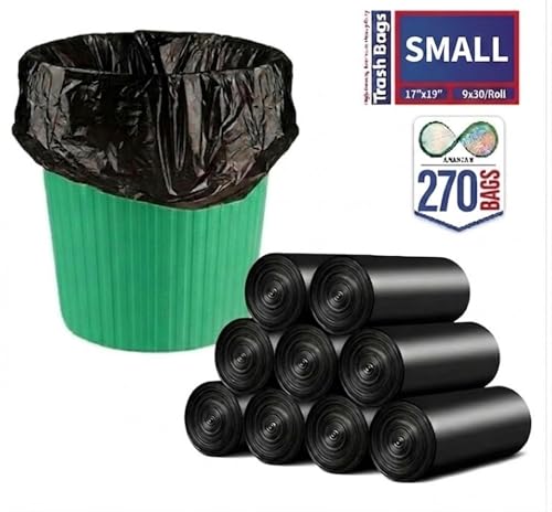 Image of Small Black Garbage Bags 17x19 Inch Trash Bags for Dry & Wet Waste, 270 Bags (9 Roll)