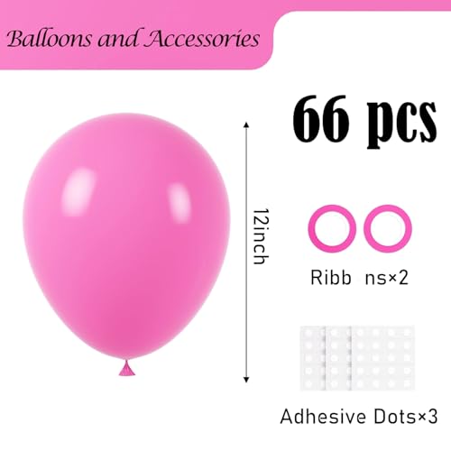 Image of Voircoloria Retro Hot Pink Balloons, 66pack 12inch Blush Hot Pink Balloons Latex Party Balloons for Birthday Baby Shower Valentine's Day Graduation Wedding Gender Reveal Anniversary Party Decorations