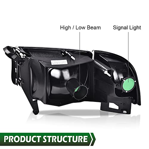Image of GRAND ORANGE Headlights Assembly, Compatible with Dodge Ram 1500 2500 3500 1994 1995 1996 1997 1998 1999 2000 2001 2002 Clear lens Chrome Housing Clear Reflector