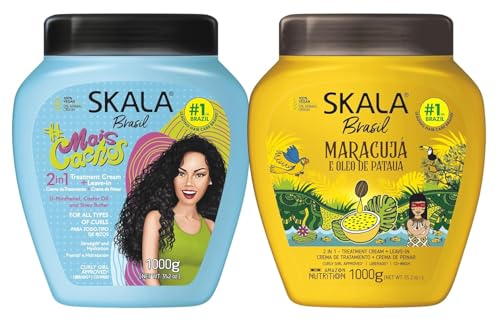 Image of SKALA Hair Type 3ABC - Mais Cachos & Passion Fruit Combo - Hydrate Curls, Eliminate Frizz, For Curly Hair - 2-IN-1 Conditioning Treatment & Cream to Comb, Blue