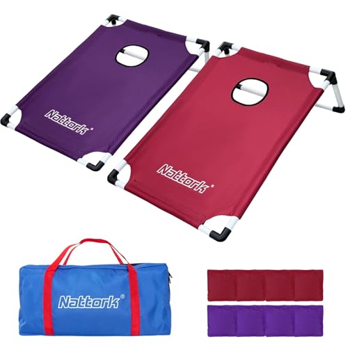 Portable Cornhole Set PVC Framed Corn Holes Outdoor Game Set with 2 Cornhole Boards, 8 Cornhole Bean Bags and Carrying Case, Camping Games Indoor Outd