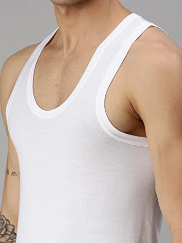 Image of ONN Men's White Super Combed Cotton Rib Round Neck Sleeveless Vest with Extended Length for Easy Tuck | Relaxz OR111 |