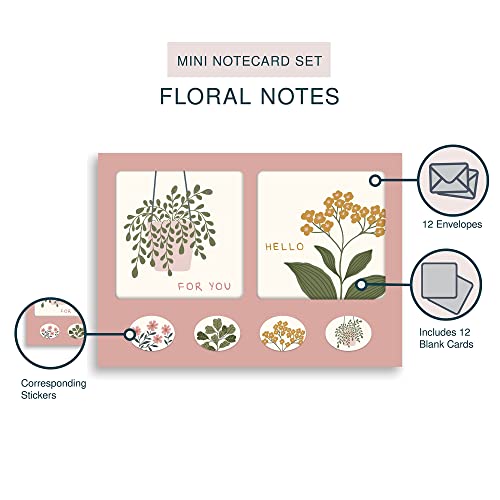 Image of Studio Oh! Assorted Mini Note Card Sets with Stickers, 12 Blank Cards, Stickers & Small Envelopes, Greeting Notecards for Birthday, Thank You Notes, 260 GSM Textured Paper Weight, Floral Notes