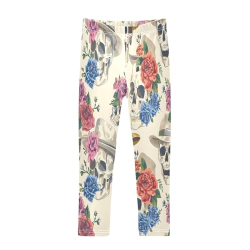 Toddler Girls Leggings Printed Yoga Pants Leggings Skulls with Floral for Kids
