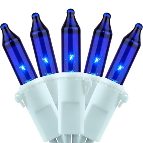 YULETIME 200 Blue Christmas Lights, Pack of 2 Sets 33 Feet 100 Count UL Certified Incandescent String Lights (Blue - White Wire)