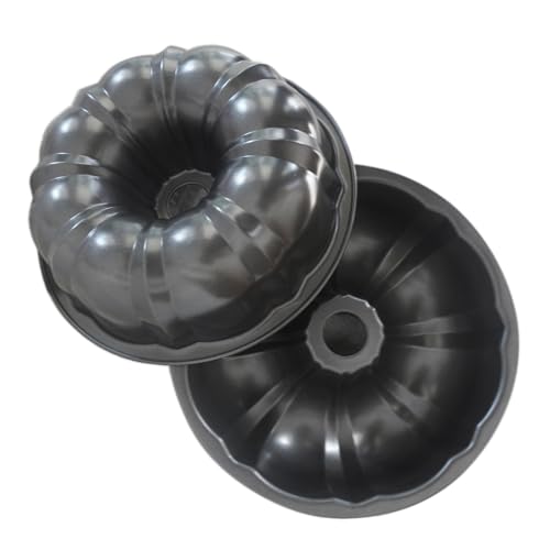 Heluok 7 Inch Fluted Tube Cake Pan Carbon Steel Round Tube Baking Pans Small Kugelhopf Pan Pound Cake Mold for Cakes Bread Flan 2 PCS Black Color