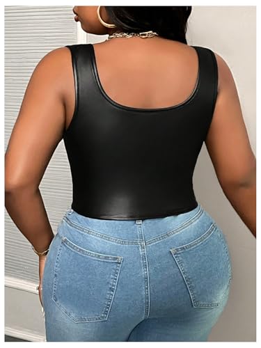 Floerns Women's Plus Size Leather Sleeveless Corset Tops Asymmetrical Hem Tank Top2
