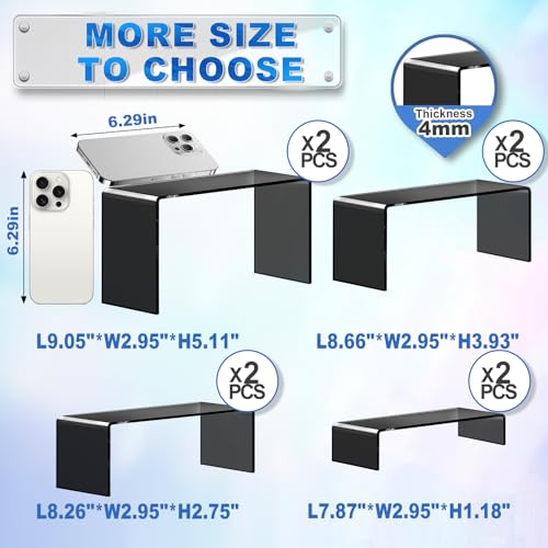 Image of Aheroi Acrylic Risers, 8 Pcs 2 Set(7 inchL~8 inchL~9 inchL) Display Risers, Black Arylic Display Stands Acrylic Shelf Riser, Display Holders for Vendor Events, Cupcake Stands, Toys Display Clear Shelves