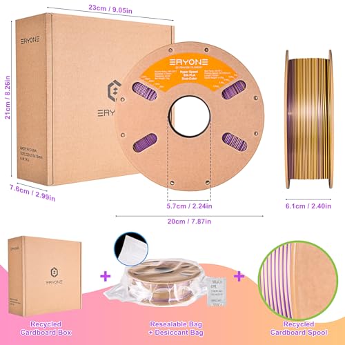 Image of ERYONE Silk Filament PLA+ 1.75mm Shiny 3D Printer Filament, Multicolor PLA 2 in 1, 1kg (2.2LBS) /Spool, HS Silk Dual Color Gold & Purple