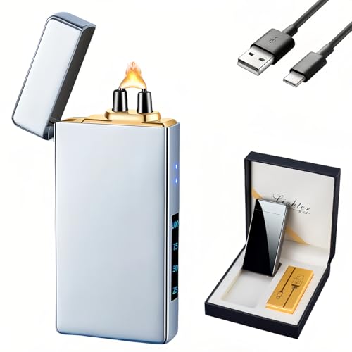 NINSI Smart Electric Lighter, High Power Pulse Plasma Arc Lighter with 4 Ignition Modes, Windproof Electronic Lighters, Rechargeable USB Lighters with Safety Lock (Silver Ice)