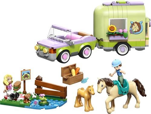Image of LEGO Friends Horse & Baby Foal Trailer Toy - with 2 Minidolls, Puppy, Horse, Foal and Frog - 42695