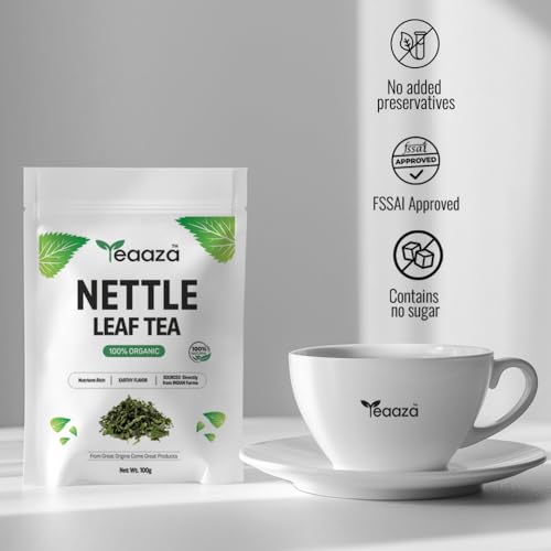 Image of Teaaza Organic Nettle Leaf Tea| Nettle Tea Leaves | 100 Grams, 50+ Cups | sourced from Himalayas| For Kidney Detox, Raising Hemoglobin & Joint Health