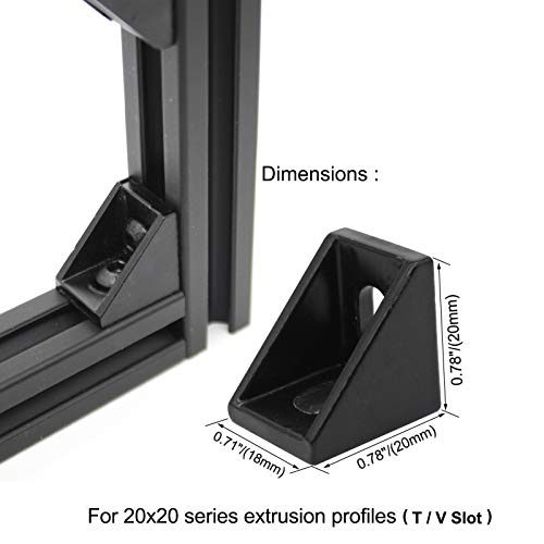 Image of 20 Sets 2020 Aluminum Extrusion T Slot Corner Bracket 20 Series Extruded Hardware 90 Degree Right Angle Connector with M5 Bolts Nuts for 20 /20 80 20 2040 T V Slot Black Aluminum Profile