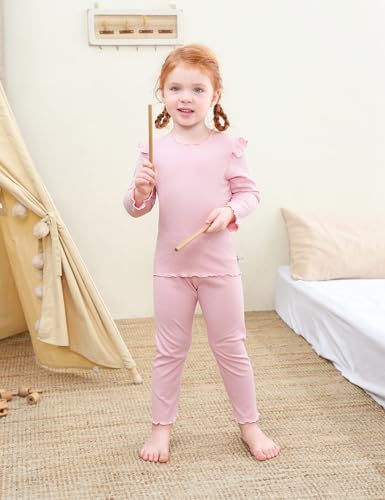 DIPUG Toddler Baby Pajamas Long Sleeve Ruffle Pajama Set for Girls Kids Solid Pjs Soft Sleepwear 12M-7Y3