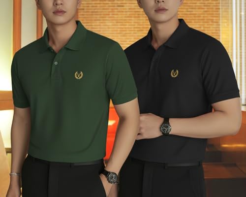 Image of MACK JONNEY Men's Solid Polo T-Shirt | Premium Cotton Blend | Regular Fit | Short Sleeve | Collared Casual Wear|Pack of 2 -MJ-157