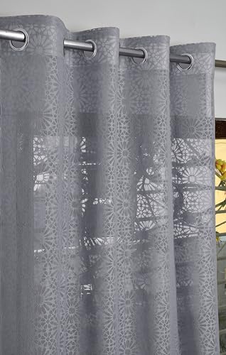 Image of Fabrilia Geometric Pattern Window Net Curtains 5 feet Long Set of 2 for Living Room /Bedroom, Grey