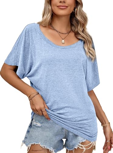 Image of Hilinker Womens Sexy Off The Shoulder Tops Short Batwing Sleeve T Shirt Oversized Casual Tee
