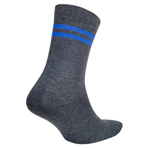 Image of Woolen Grey Color with Royal Blue Stripes Calf Length School Socks for Boys & Girls (Pack of 5 Pairs)