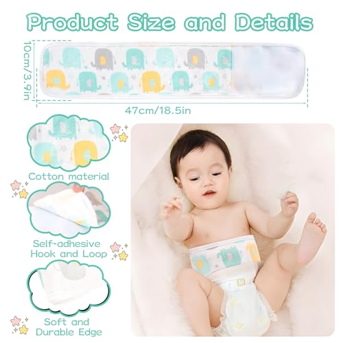 Image of 4 Pack Baby Umbilical Cord Belly Band, Soft Cotton Adjustable Newborn Navel Wrap, Cartoon Elephant Baby Tummy Protector for 0-12 Months, Infant Gift