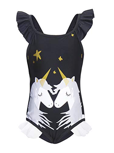 Jurebecia Garota de maiô de uma peça adorável vigor juvenil moda unicórnio preto e rosa,M