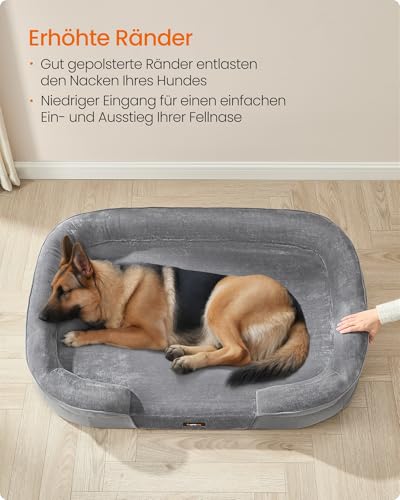 Feandrea Hundebett, Hundekissen, für extra große Hunde, 122 x 85 x 20 cm, orthopädisch, wasserdichte Innenschicht, erhöhte Ränder, Abnehmbarer, waschbarer Bezug, rutschfest, hellgrau PGW284G01
