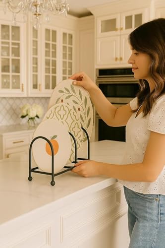 Image of Craft Mshopr Pan Pot Rack Lid Holder - 3 Slot Iron Cookware Organizer, Black Kitchen Countertop Pot & Pan Storage Stand, Lid Organizer Rack for Cabinet & Counter, 8 x 5 x 6 Inches