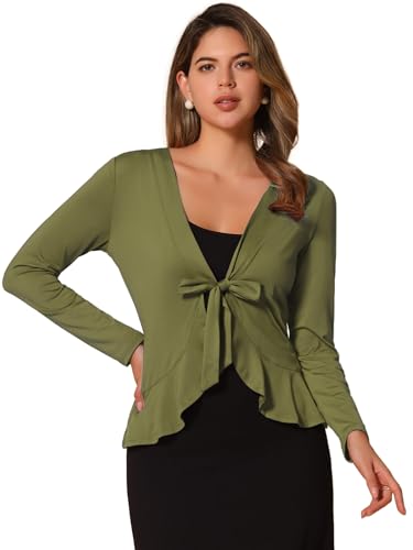 Image of Allegra K Women's Tie Front Cardigan Dressy Casual Cardigan Draped Ruffle Shrugs for Women Dresses
