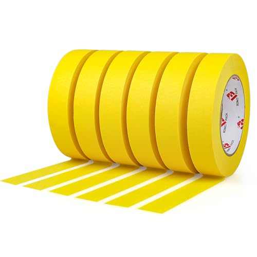BOMEI PACK Yellow Painters Tape 1 Inch Bulk - Paint Tape 6 Rolls x 1 Inch x 60 Yards - Painters Tape Yellow Masking Tape for Walls Painting DIY Crafting and School Projects Total 360 Yards