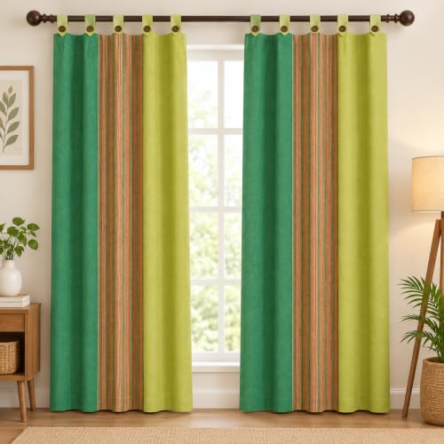 Image of Yaweh Cotton Striped Room Darkening Loop Type Door Curtain- 4 Ft X 6.7 5 Ft Set of 2 Pieces(Green), Opaque, Tab Top Curtains