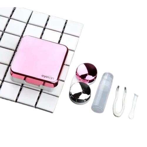 Estojo porta lentes de contato com pinça solução espelho e ventosa (Rosa)