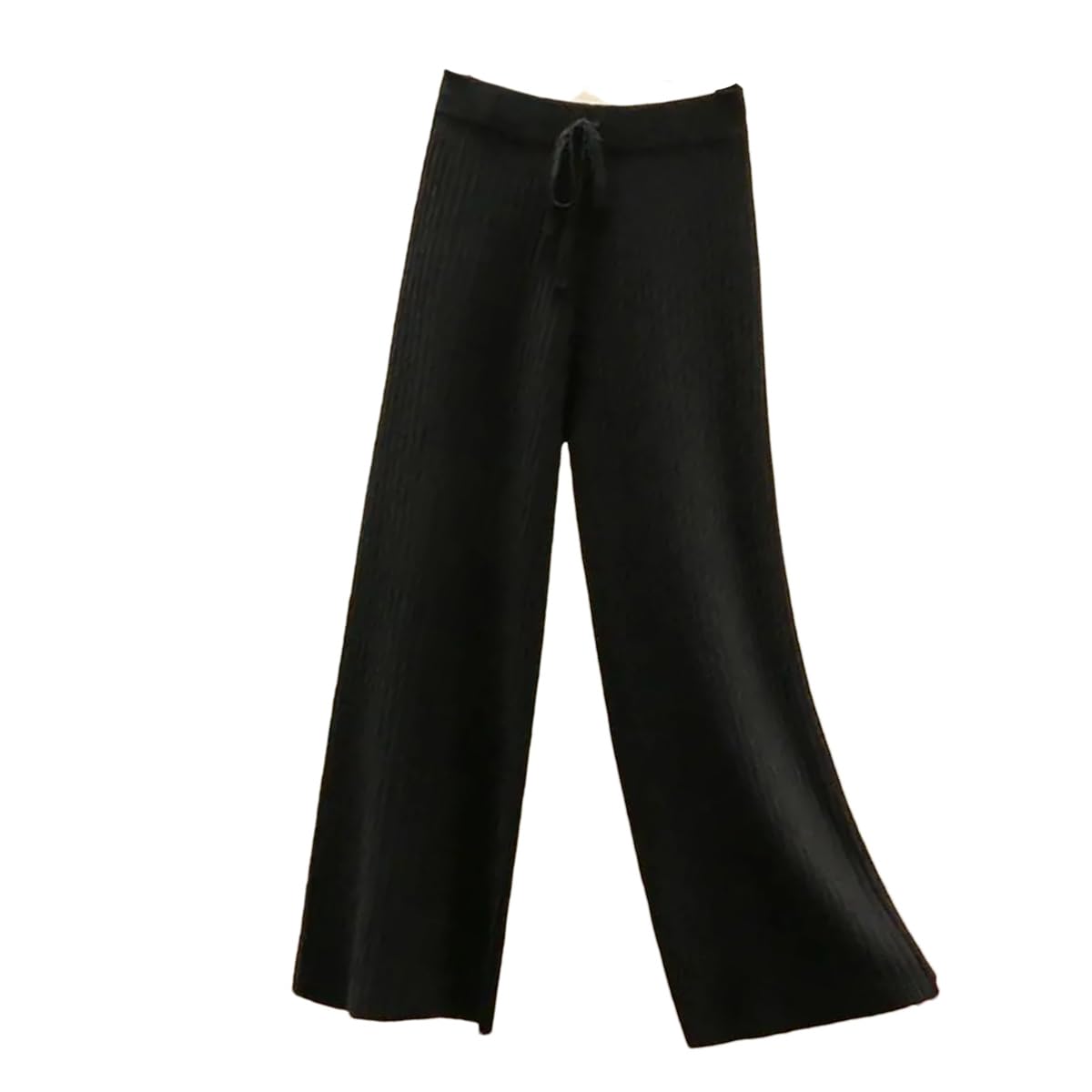Dcvmvmn Women Winter Fashion Drape High-Waist Wide-Leg Trousers Loose Knit Straight-Leg Lace-Up Casual Pants Black