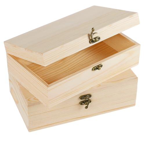 Dwitkul 2 pcs Caja de madera con tapa 25 x 15 x 8 cm Caja de madera pequeña, cajas de recuerdos para bricolaje, decoración y almacenamiento