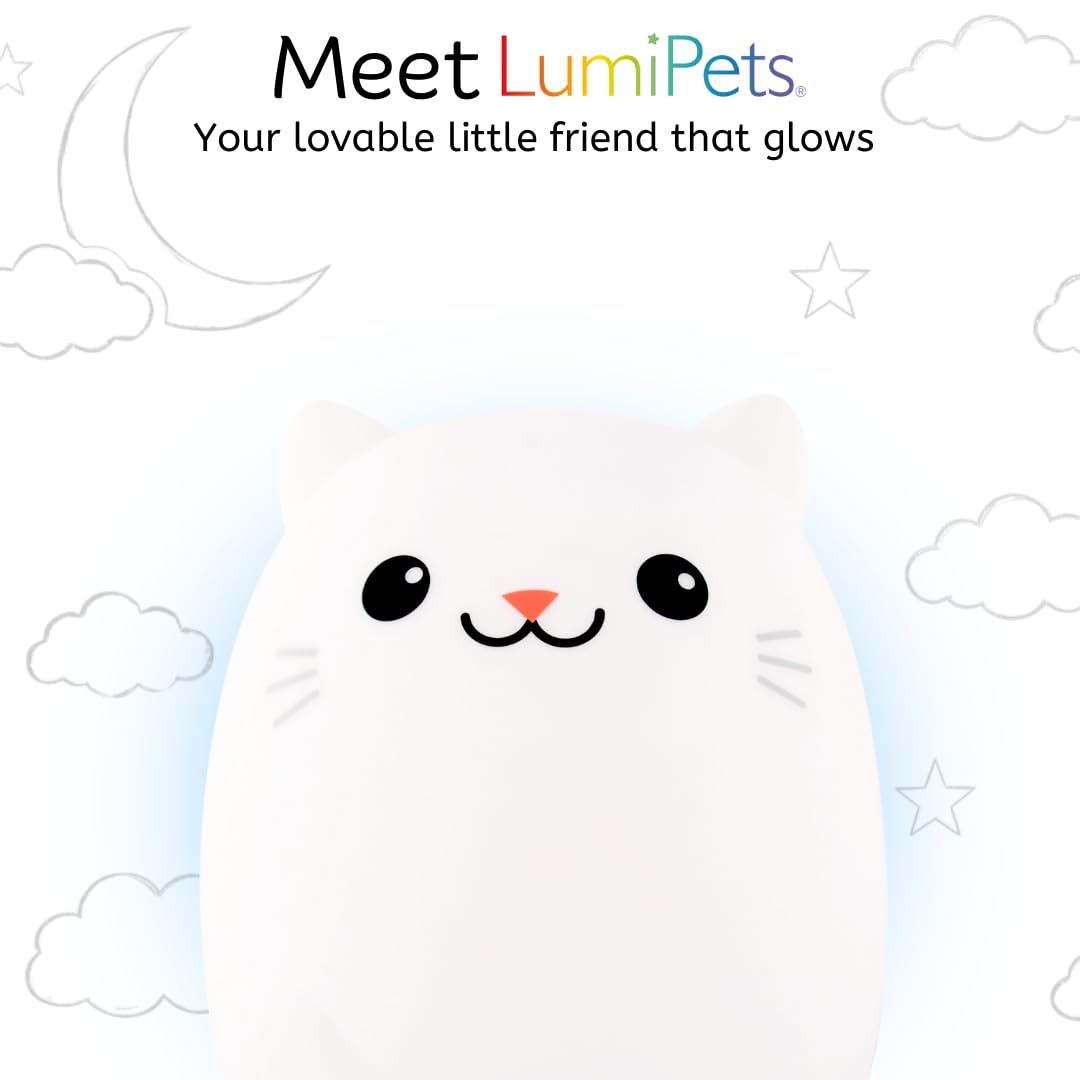 Lumipets Clive the Cat Squishy - Luz nocturna de silicona para niños, bonita luz nocturna con control remoto y táctil para dormitorios de bebés y niños pequeños, luz nocturna portátil que cambia de