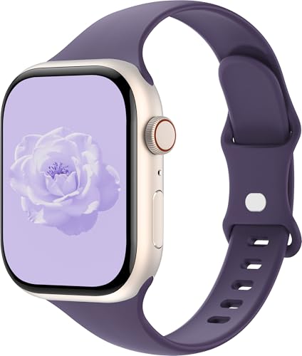Image of Thin Silicone Band Compatible with Apple Watch 41mm 38mm 40mm 46mm 45mm 42mm 44mm, Slim Narrow Replacement Sport Strap Wristband for iWatch Series 11 10 9 8 7 6 5 4 SE Ultra 3 2 1 Women Men