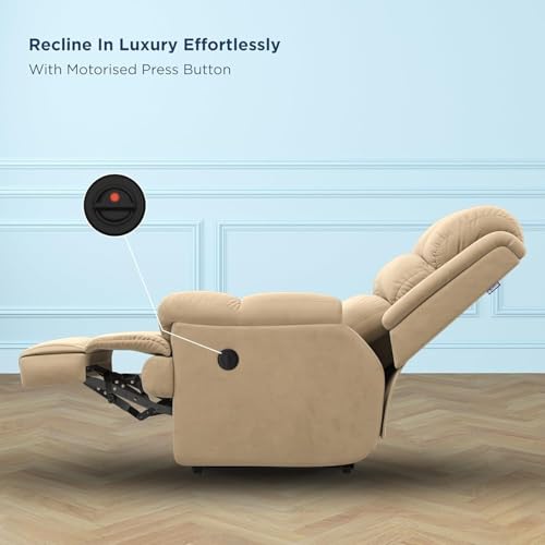 Image of Comfortable Single Seater Fabric Recliner Sofa Chair with Manual Push Back Mechanism & Extra Cushioning for Living Room, Color: BeigeG