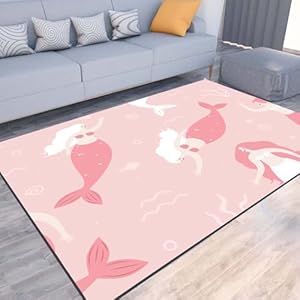 Pink Mermaid Rug Cute Cartoon Mermaid Area Rug for Girls Ocean Mermaid Theme Soft Carpet Rugs for Girls Kids Bedroom Living Room Home Decor Ocean Floor Mat, 39 in X 63 in