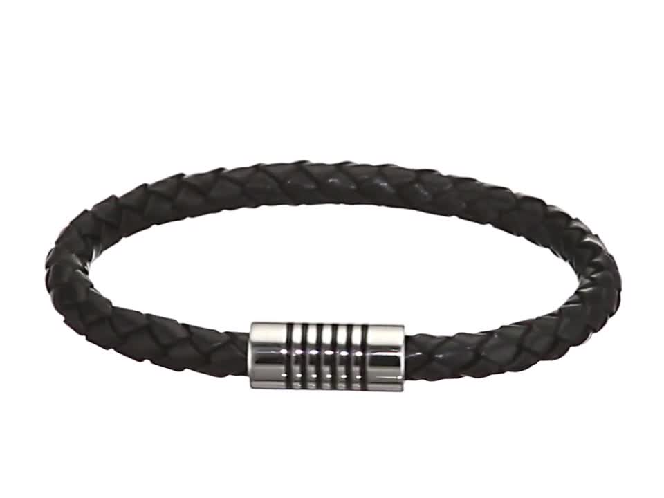HALUKAKAH Hommes Bracelet Cuir Véritable Titane Perles Doré/Argent/Noir Fermoir Magnétique Solo Argent/Honneur Or/Noir Taille Réglable 21.5-23cm Coffret Cadeau Gratuit (Argent 21.5cm