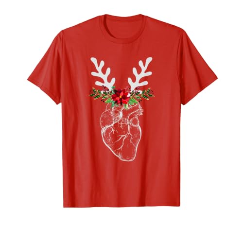 Nurse Heart Anatomy Reindeer Heart Cath Lab RN Cardiology Hu T-Shirt, Men, Red, Small