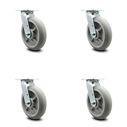 Thermoplastic Rubber Donut Tread Swivel Top Plate Caster Set of 4 w/8" x 2" Gray Wheels - Includes 4 Swivel - 2400 lbs Total Capacity - Service Caster Brand Thermoplastic Rubber Donut Tread Swivel Top Plate Caster Set of 4 w/8" x 2" Gray Wheels - Includes 4 Swivel - 2400 lbs Total Capacity - Service Caster Brand