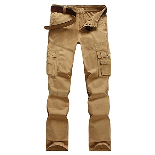 Men's Straight Leg Cargo Pants Multi-Pocket Casual Outdoor Military Trousers Plus Size Loose Slacks Cotton Pants