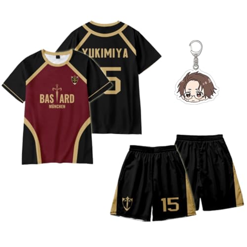 Blue Lock Jersey Set Blue Lock Munchen Shirt and Shorts Anime Costume Isagi Cosplay Hiori (Kenyu Yukimiya,Medium)