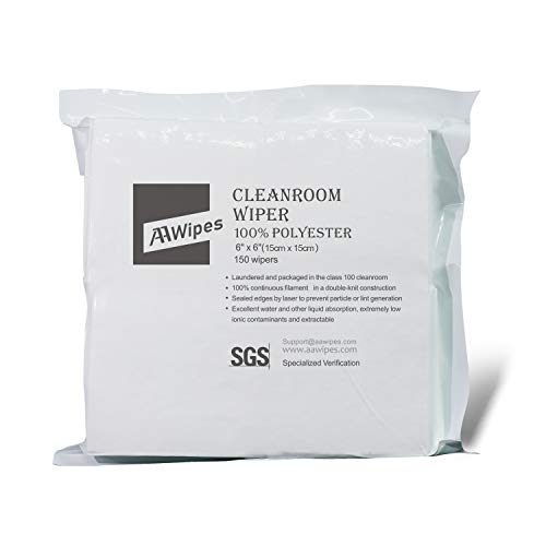 AAWipes Cleanroom Cloth Wipes 6x6 (Bag of 150 Pcs) Double Knit 100% Polyester Wipers Lint Free Cloths with Ultra-fine Filaments Laser Sealed Edge Class 100 Cloths Ultra-soft Wipes