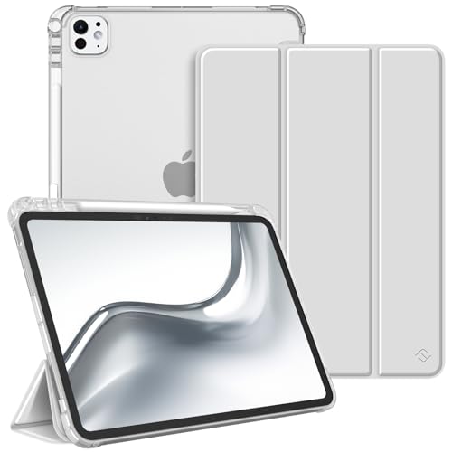 FINTIE Funda para iPad Pro 11 pulgadas (M4) 2024 con lápiz titular - Delgada ligera carcasa trasera mate translúcida carcasa de suave TPU con auto despertador/sueño, plata
