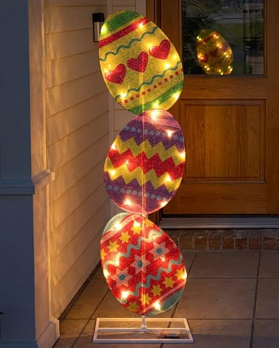VIHOSE Easter Egg Lights Outdoor Decoration 41 Inch H Pre-lit Lighted Heart Decor with 50 Warm White Lights Easter Egg Decoration for Indoor Outdoor Porch Garden Lawn Front Yard