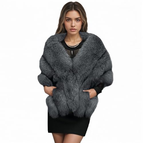 ELFJOY Luxury Faux Fur Shawl for Women Winter Fur Coat